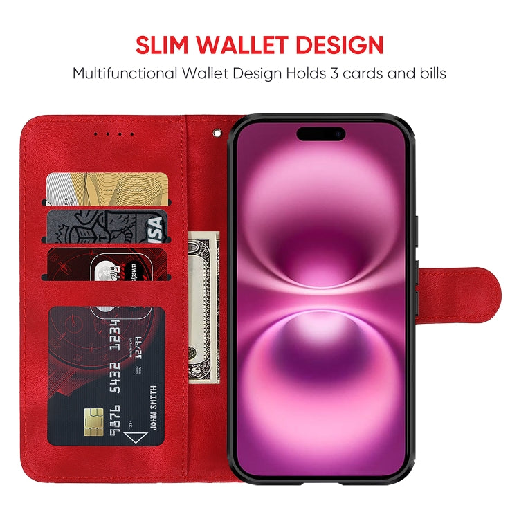 For iPhone 16 Plus Skin Feel Geometric Lines Leather Phone Case
