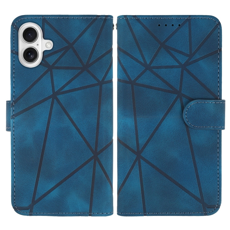 For iPhone 16 Plus Skin Feel Geometric Lines Leather Phone Case