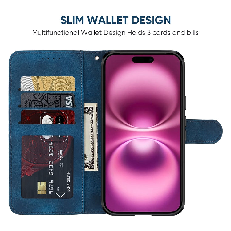 For iPhone 16 Plus Skin Feel Geometric Lines Leather Phone Case