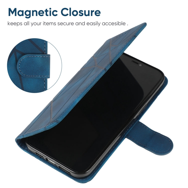 For iPhone 16 Plus Skin Feel Geometric Lines Leather Phone Case