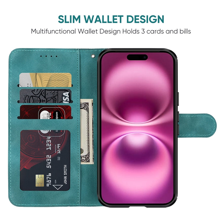 For iPhone 16 Plus Skin Feel Geometric Lines Leather Phone Case