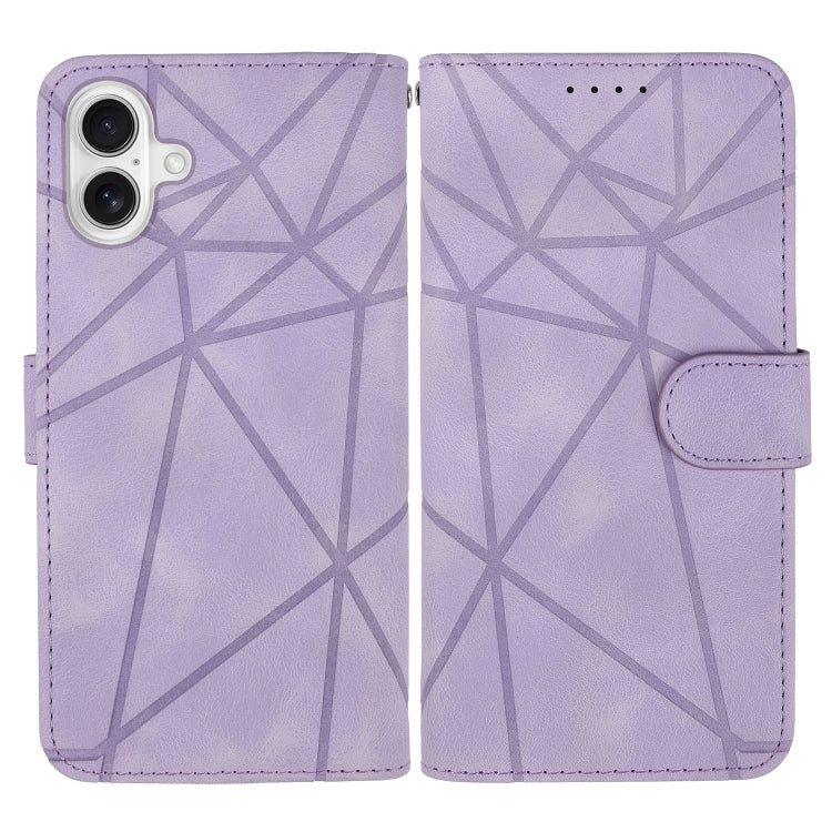 For iPhone 16 Plus Skin Feel Geometric Lines Leather Phone Case