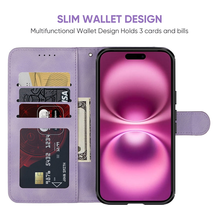 For iPhone 16 Plus Skin Feel Geometric Lines Leather Phone Case