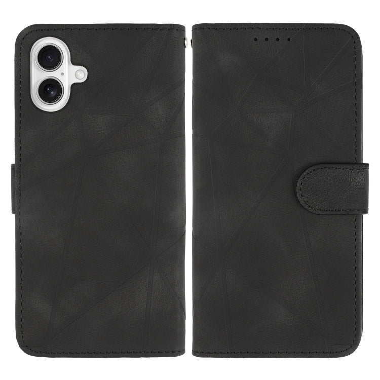 For iPhone 16 Skin Feel Geometric Lines Leather Phone Case