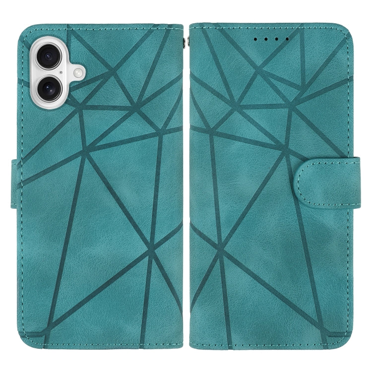 For iPhone 16 Skin Feel Geometric Lines Leather Phone Case