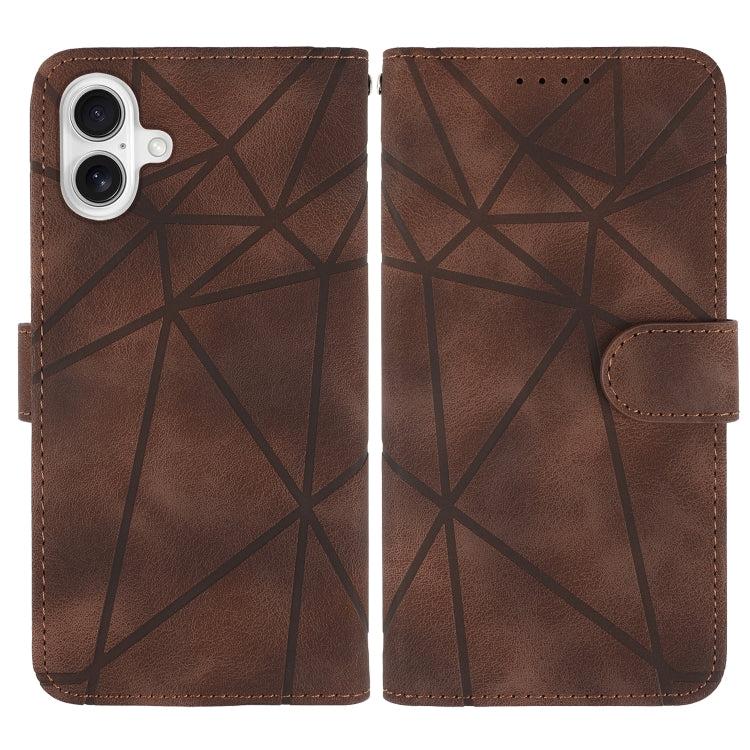 For iPhone 16 Skin Feel Geometric Lines Leather Phone Case