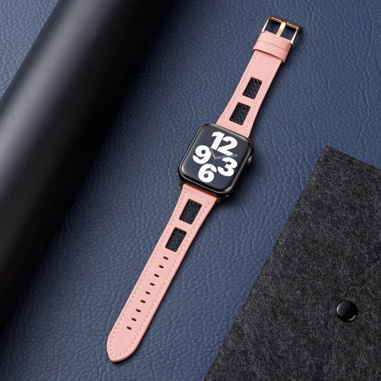 For Apple Watch Ultra 49mm Mesh Calfskin Genuine Leather Watch Band