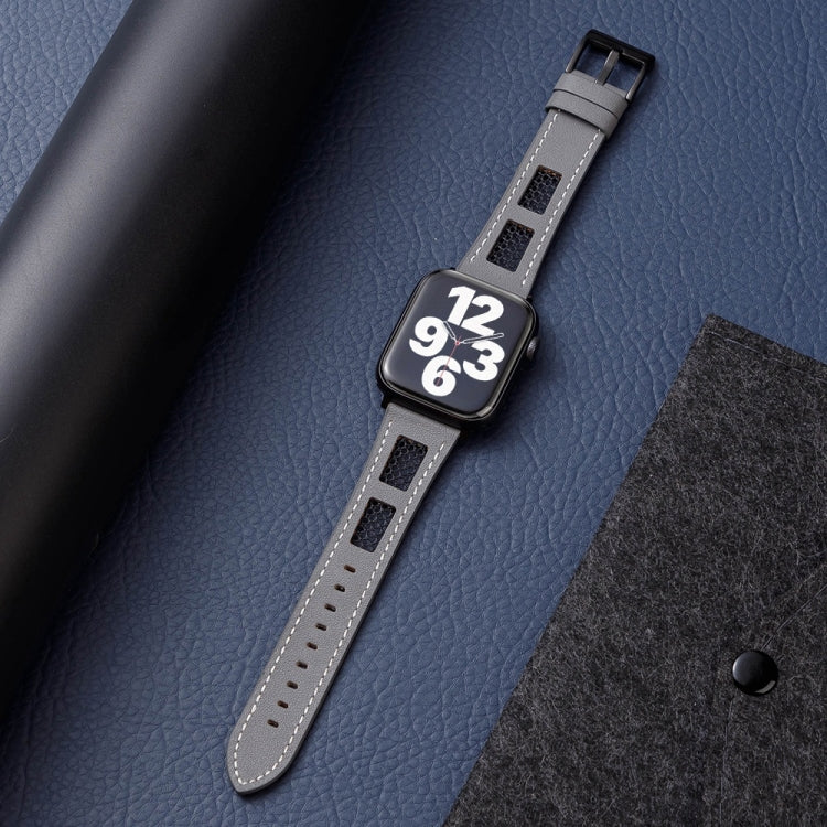 For Apple Watch Series 8 41mm Mesh Calfskin Genuine Leather Watch Band