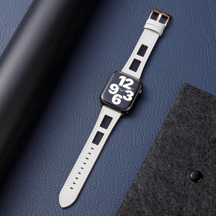 For Apple Watch SE 2022 44mm Mesh Calfskin Genuine Leather Watch Band