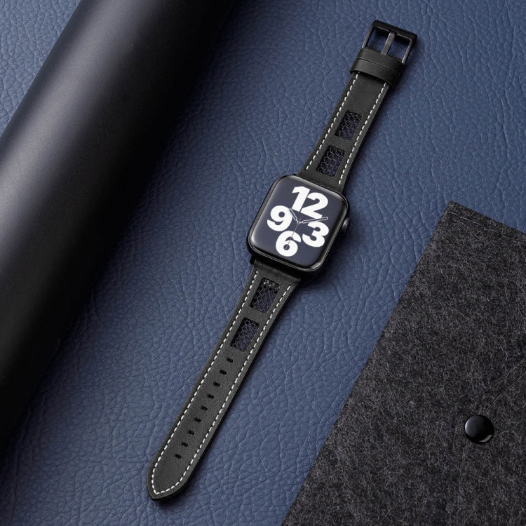 For Apple Watch Series 7 41mm Mesh Calfskin Genuine Leather Watch Band