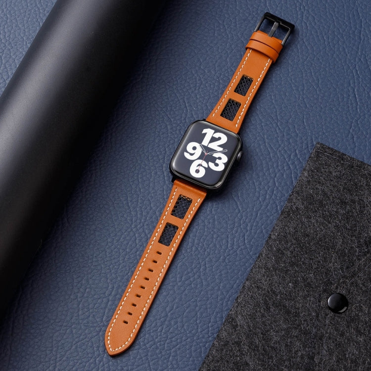 For Apple Watch Series 5 44mm Mesh Calfskin Genuine Leather Watch Band