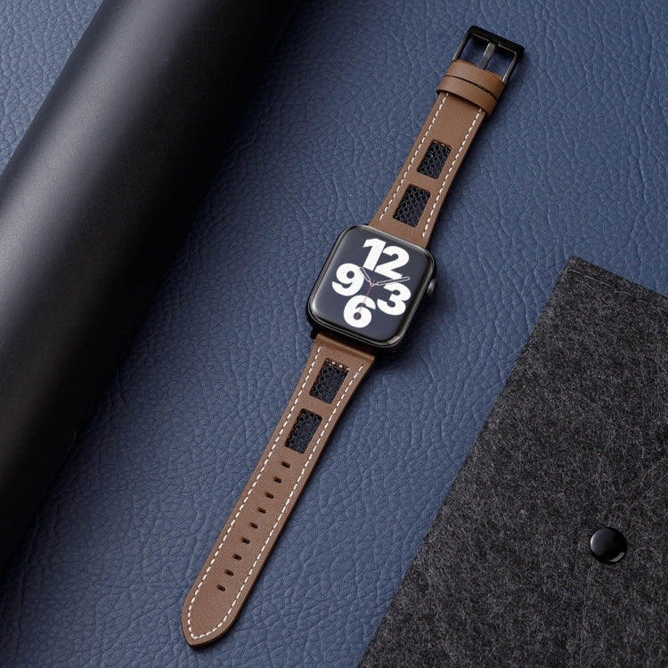 For Apple Watch Series 3 42mm Mesh Calfskin Genuine Leather Watch Band