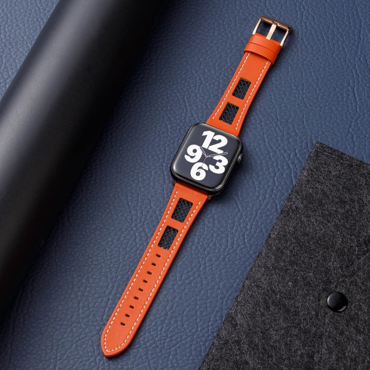 For Apple Watch 42mm Mesh Calfskin Genuine Leather Watch Band