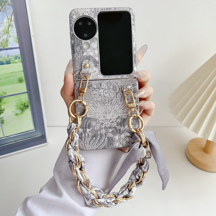 For OPPO Find N3 Flip Embroidery Style DIY Full Coverage Phone Case with Scarf / Bracelet