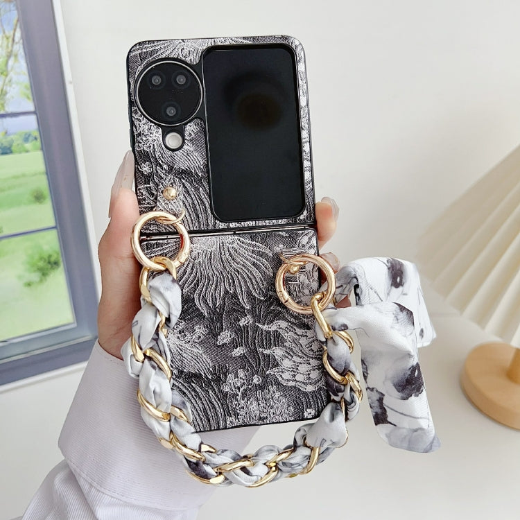 For OPPO Find N3 Flip Embroidery Style DIY Full Coverage Phone Case with Scarf / Bracelet