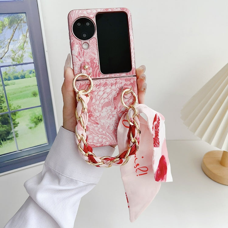 For OPPO Find N3 Flip Embroidery Style DIY Full Coverage Phone Case with Scarf / Bracelet