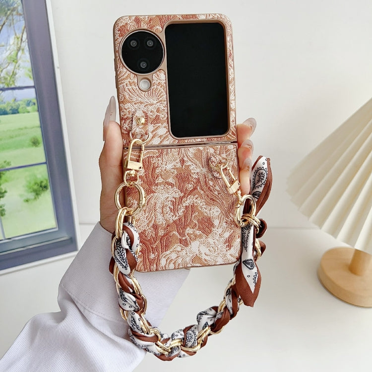 For OPPO Find N3 Flip Embroidery Style DIY Full Coverage Phone Case with Scarf / Bracelet