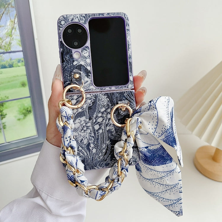 For OPPO Find N3 Flip Embroidery Style DIY Full Coverage Phone Case with Scarf / Bracelet