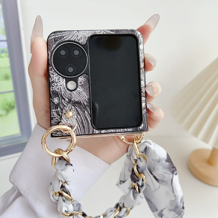 For OPPO Find N3 Flip Embroidery Style DIY Full Coverage Phone Case with Scarf / Bracelet