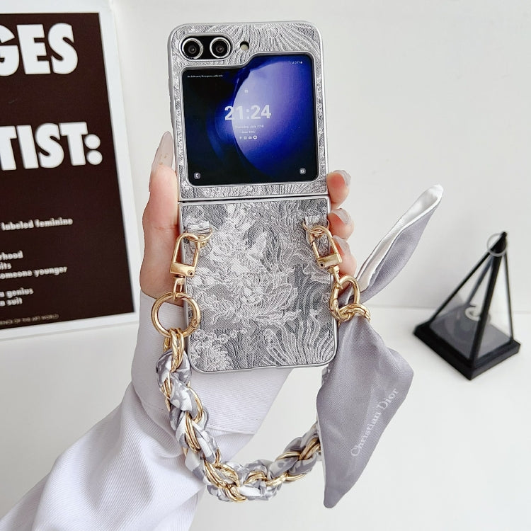 For Samsung Galaxy Z Flip5 Embroidery Style DIY Full Coverage Phone Case with Scarf / Bracelet