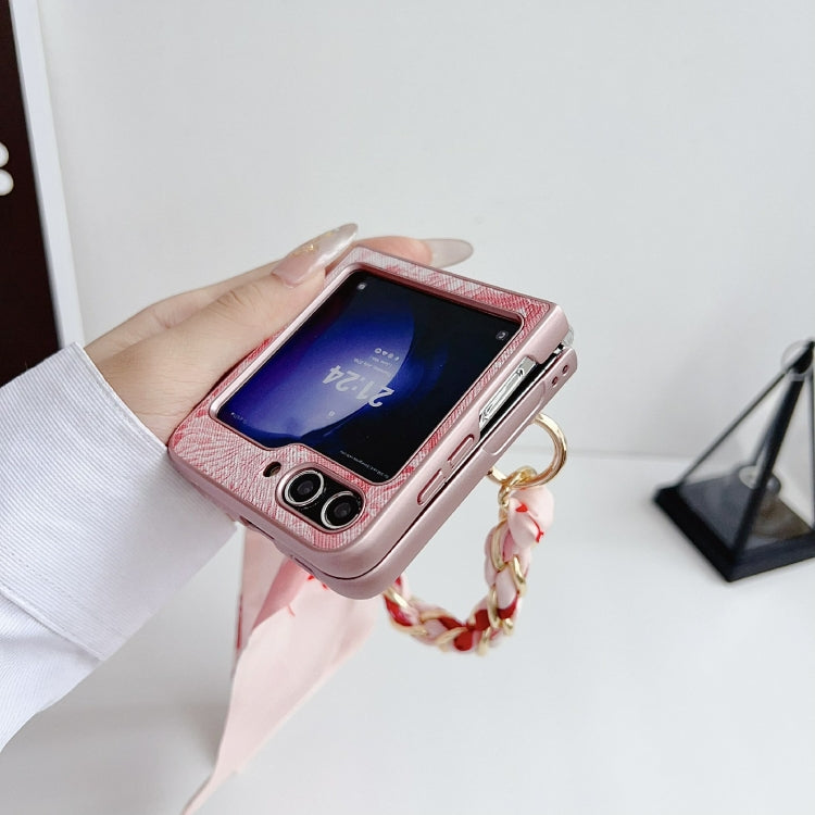 For Samsung Galaxy Z Flip5 Embroidery Style DIY Full Coverage Phone Case with Scarf / Bracelet