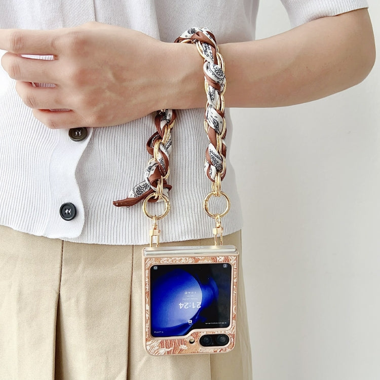 For Samsung Galaxy Z Flip5 Embroidery Style DIY Full Coverage Phone Case with Scarf / Bracelet