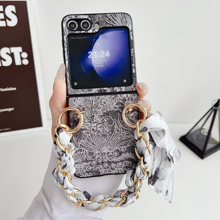 For Samsung Galaxy Z Flip5 Embroidery Style DIY Full Coverage Phone Case with Scarf / Bracelet