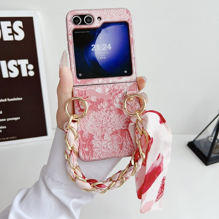 For Samsung Galaxy Z Flip5 Embroidery Style DIY Full Coverage Phone Case with Scarf / Bracelet