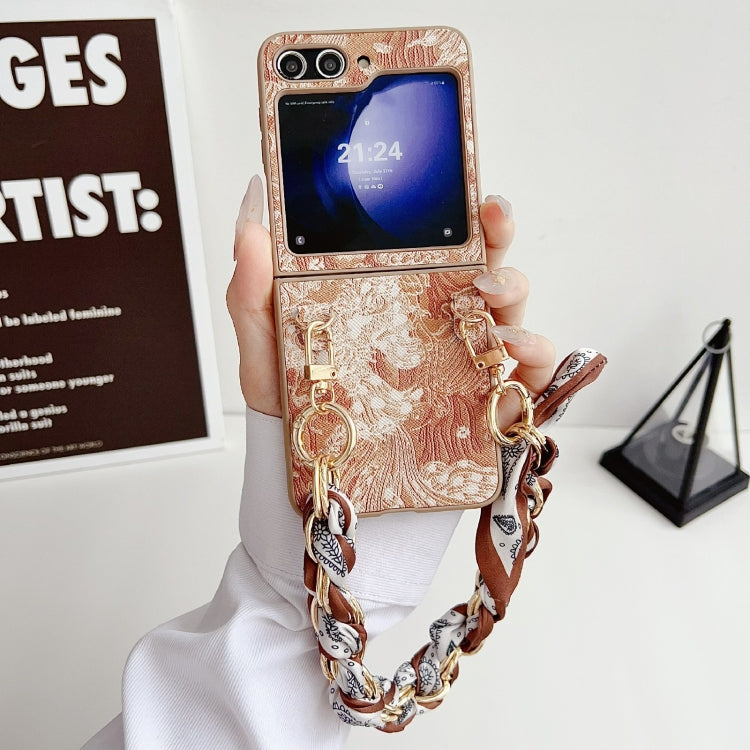 For Samsung Galaxy Z Flip5 Embroidery Style DIY Full Coverage Phone Case with Scarf / Bracelet