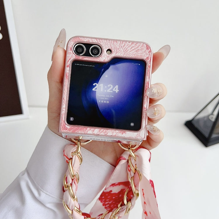 For Samsung Galaxy Z Flip5 Embroidery Style DIY Full Coverage Phone Case with Scarf / Bracelet