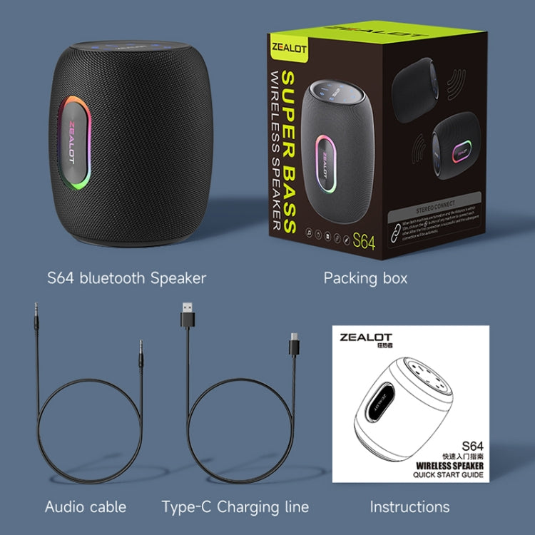 Zealot S64 Shocking Sound Super Subwoofer Bluetooth Speaker with RGB Light - Black