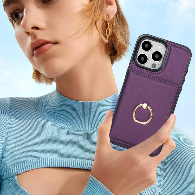 For iPhone 16 Pro RFID Anti-theft Card Ring Holder Phone Case