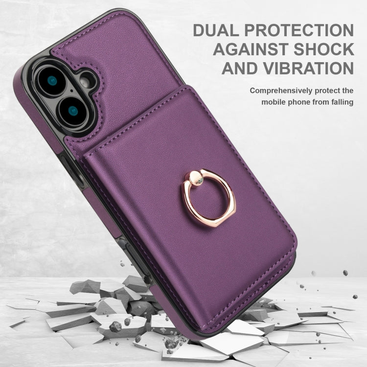 For iPhone 16 Plus RFID Anti-theft Card Ring Holder Phone Case