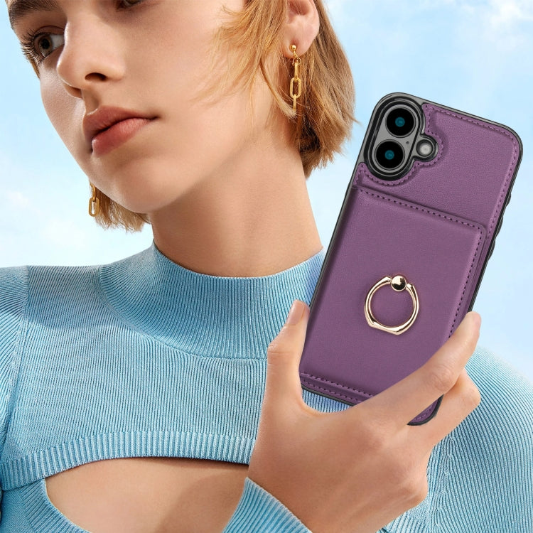 For iPhone 16 Plus RFID Anti-theft Card Ring Holder Phone Case