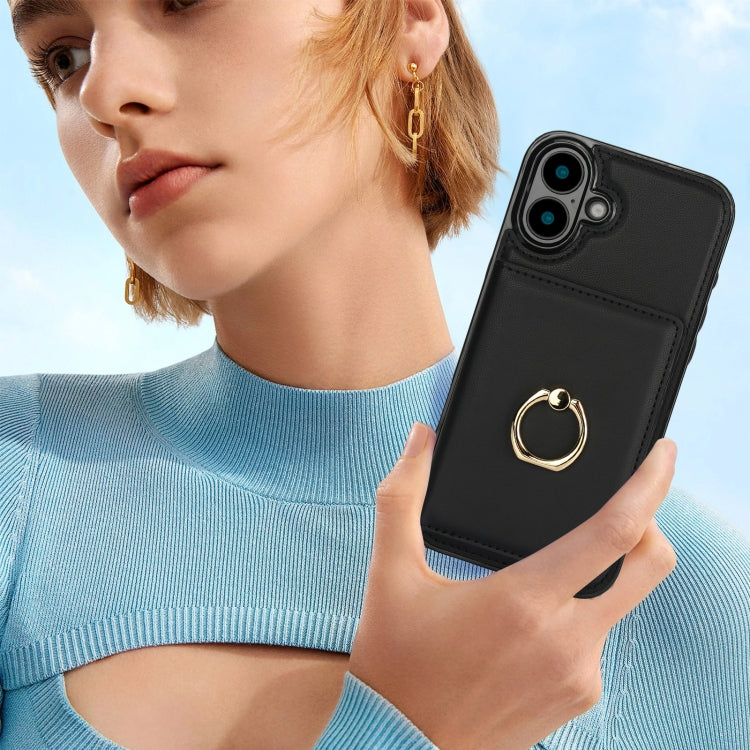 For iPhone 16 RFID Anti-theft Card Ring Holder Phone Case