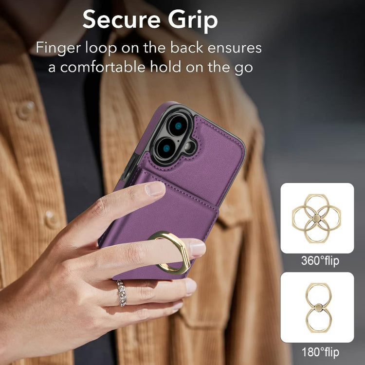 For iPhone 16 RFID Anti-theft Card Ring Holder Phone Case