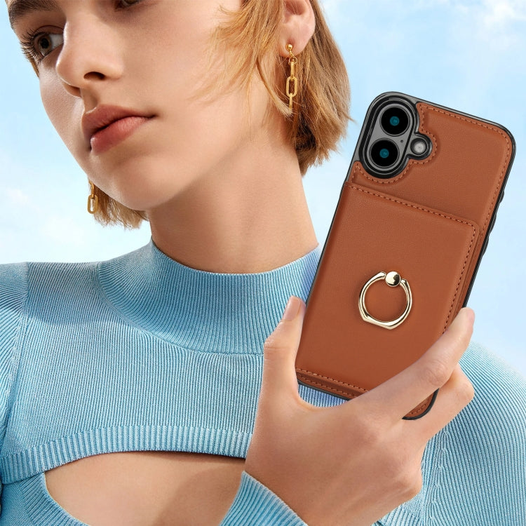 For iPhone 16 RFID Anti-theft Card Ring Holder Phone Case