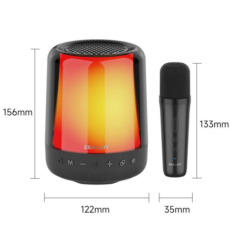 Zealot S66M RGB Rhythmic Light Karaoke Wireless Speaker, Style:Single Mic - Black