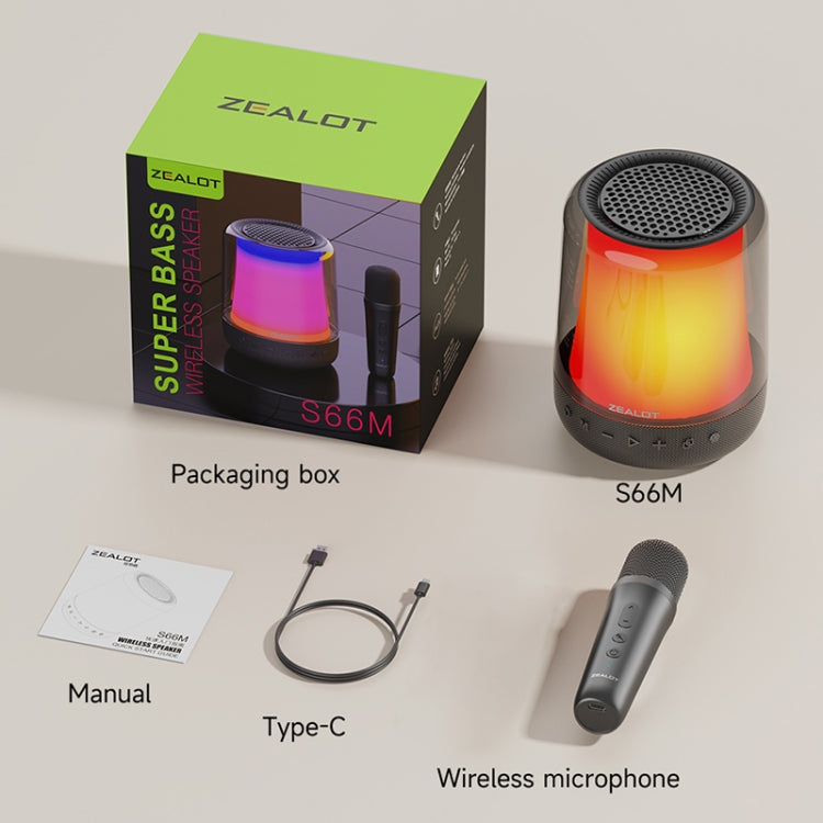 Zealot S66M RGB Rhythmic Light Karaoke Wireless Speaker, Style:Single Mic - Black
