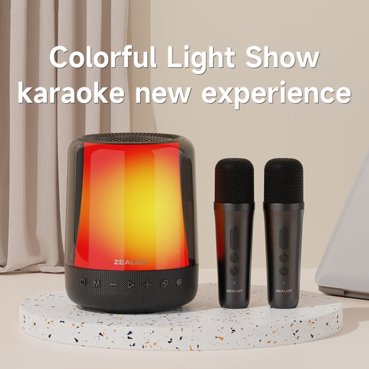Zealot S66M RGB Rhythmic Light Karaoke Wireless Speaker, Style:Dual Mic - Black