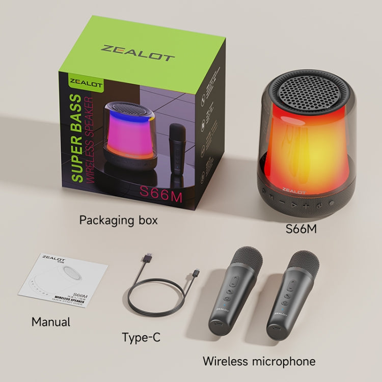 Zealot S66M RGB Rhythmic Light Karaoke Wireless Speaker, Style:Dual Mic - Black