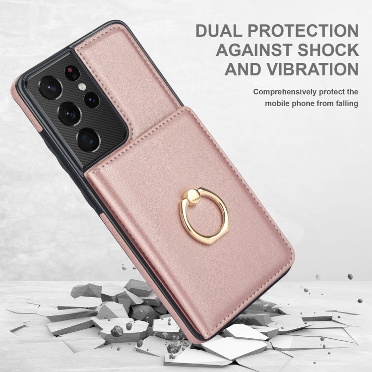 For Samsung Galaxy S21 Ultra 5G RFID Anti-theft Card Ring Holder Phone Case