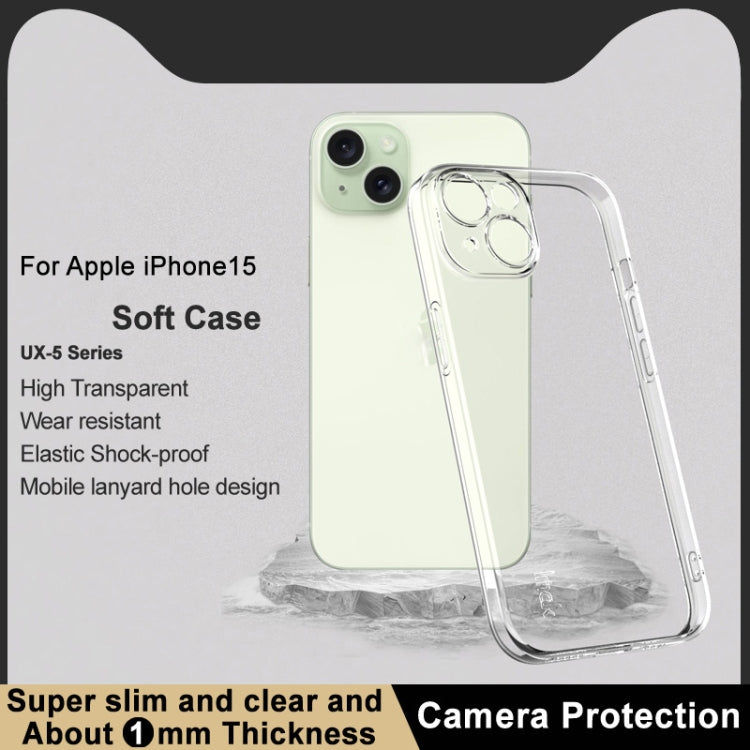 For iPhone 15 IMAK UX-5 Series Transparent TPU Phone Case - Transparent