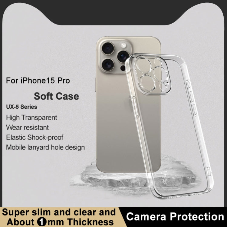 For iPhone 15 Pro IMAK UX-5 Series Transparent TPU Phone Case - Transparent