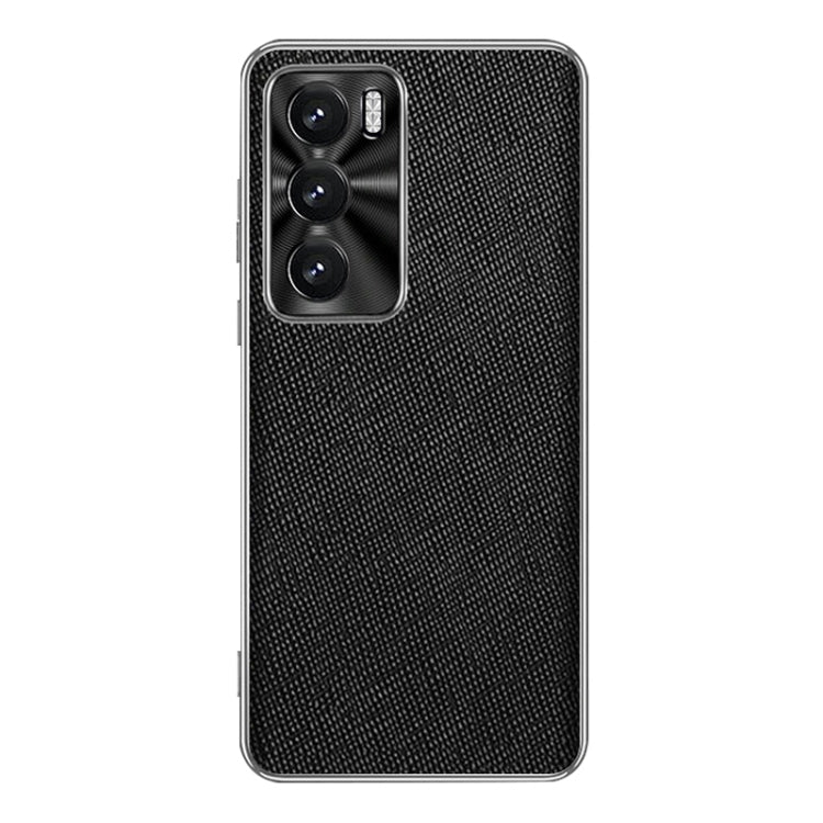 For OPPO Reno12 Pro Global Silver Edge Cross Texture PU Leather Phone Case