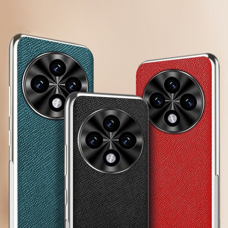 For OPPO Reno12 Pro Global Silver Edge Cross Texture PU Leather Phone Case