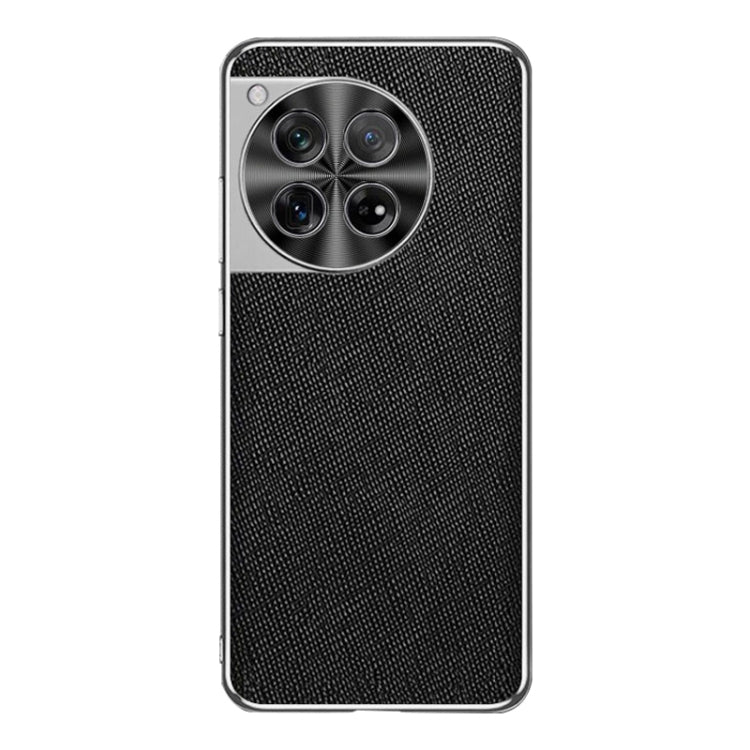 For OnePlus 12 Silver Edge Cross Texture PU Leather Phone Case
