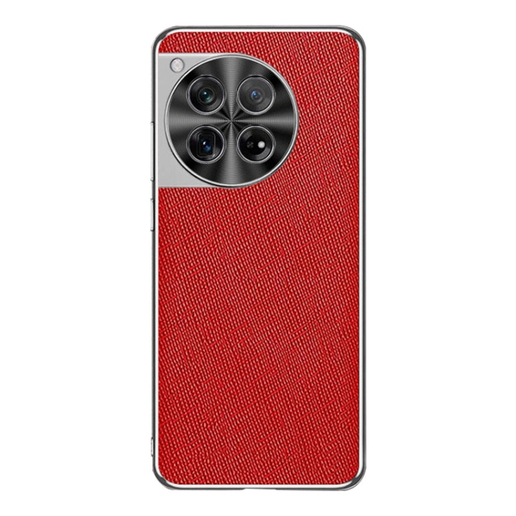 For OnePlus 12 Silver Edge Cross Texture PU Leather Phone Case