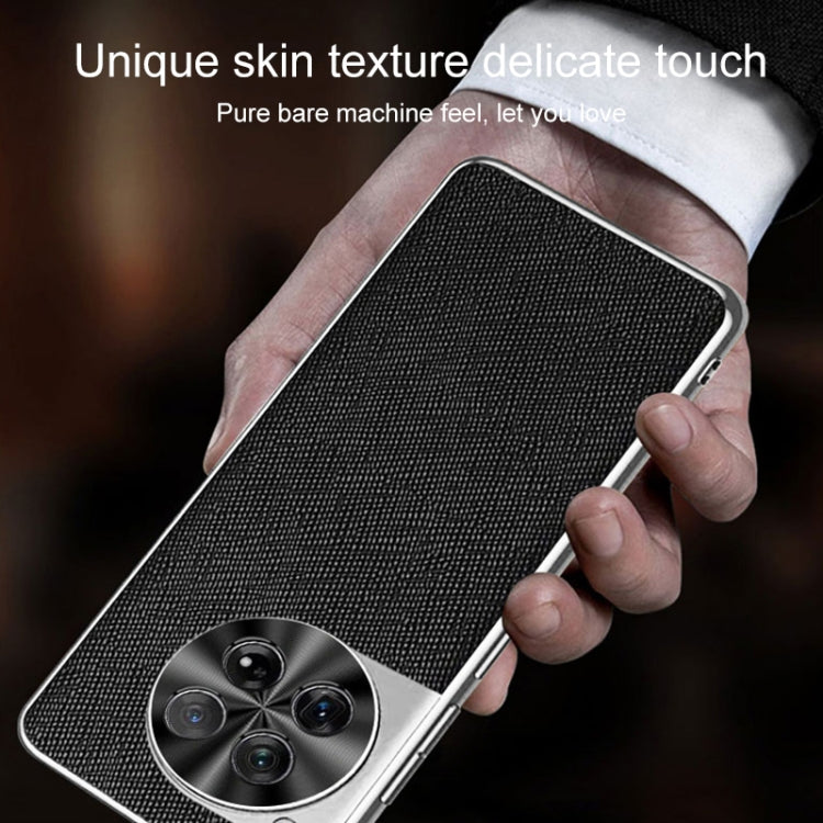 For OnePlus Ace 3 Silver Edge Cross Texture PU Leather Phone Case
