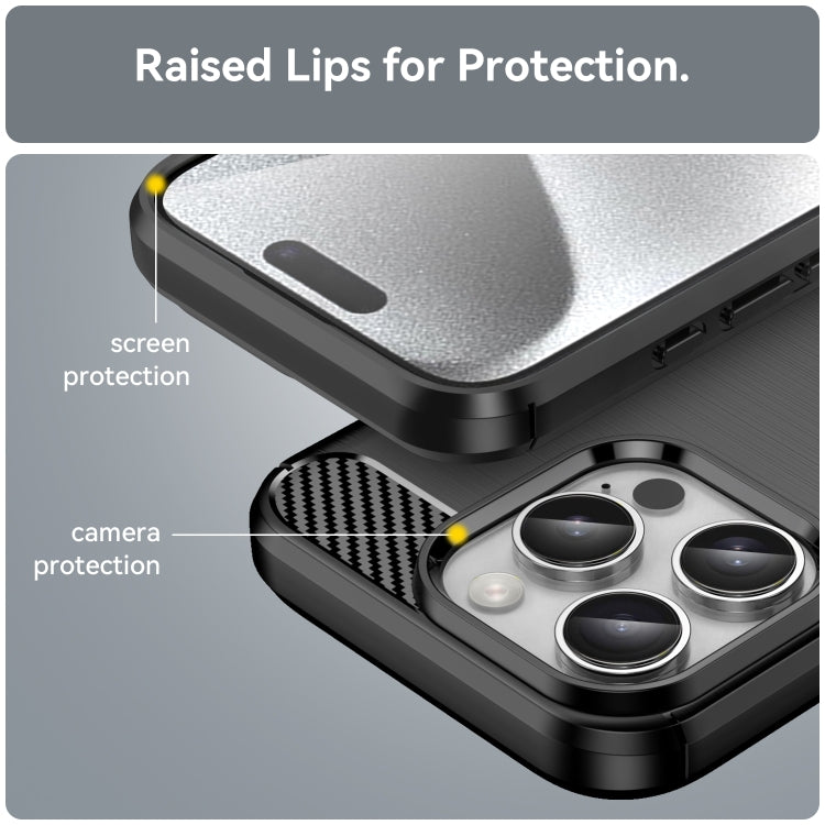 For iPhone 16 Pro Brushed Texture Carbon Fiber TPU Phone Case